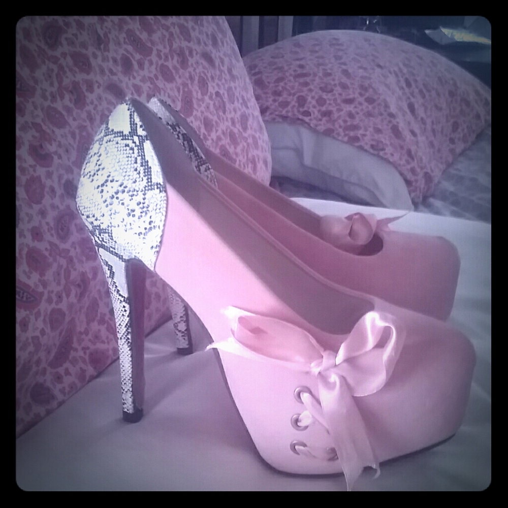 Pink Snakeskin Platform High Heal